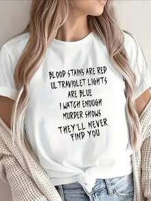 Black Polyester Short Sleeve T-Shirt With Dark Humor Quote For Casual Wear, Perfect For Home, Office, Or Restaurant Settings. Lightweight And Durable Design, Comfortable Fit For Everyday Use - Vintage Street Style Unisex Loose Cotton Short Sleeve Crew Neck T-Shirt, 100% Pure Cotton - 白色 - 查看 7