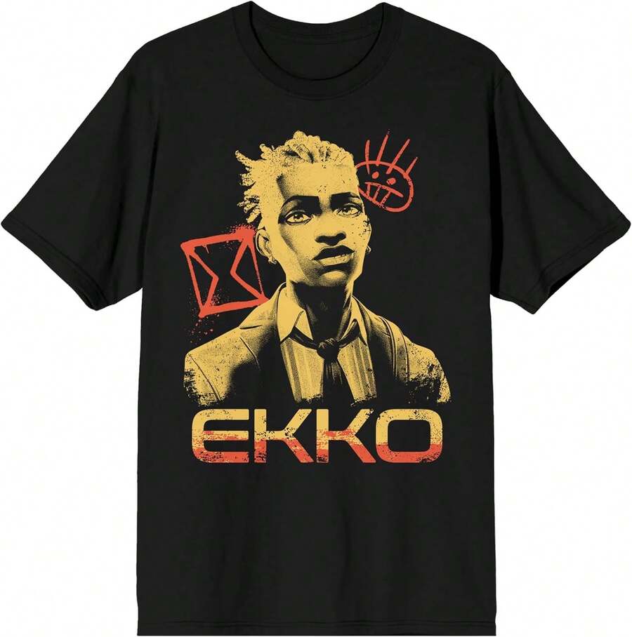 Unisex T-Shirt Made Of Pure Cotton, ArcaneEkko Adult Black Trim Neck Short Sleeve T-Shirt, Summer T-Shirt, Blouse, Basic Tops, Tops, Creative Design, Outdoor Play, Cool Style, Fun Design, Great For Outdoor Play, Creative Design, Outdoor Play, Cool Style, Fun Design, Great For Outdoor Play - Black - View 1