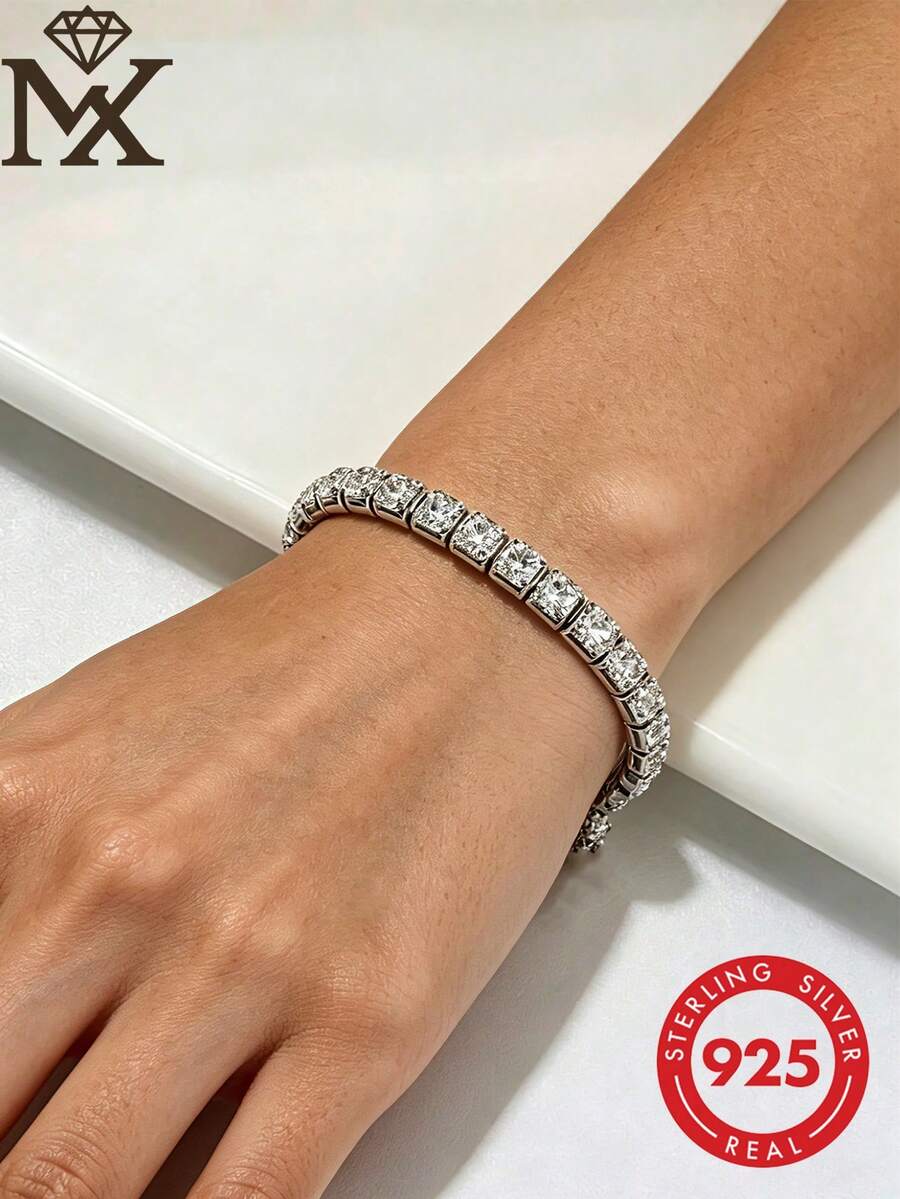 SYMFNY 1 chiếc vòng tay tennis bằng bạc sterling 925 thiết kế tối giản thời trang, đính đá Cubic Zirconia. - Bạc - Xem 1