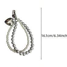 1 chiếc dây đeo điện thoại đa năng hình trái tim màu trơn tối giản đính ngọc trai giả, có thể dùng làm phụ kiện túi xách hoặc móc chìa khóa xe hơi - Thích hợp cho du lịch, tiệc tùng, sử dụng hàng ngày - | Quà tặng sinh nhật - Bạc - Xem 2