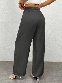Pantalones casuales simples de unicolor para mujer para usar todos los días - Gris Oscuro - Ver 2