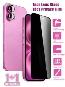 MIGAE Set combinado 2 en 1 - 1 Protector de pantalla de vidrio templado para iPhone 16 Plus Protector de pantalla de privacidad + 1 Protector de lente de cámara, compatible con iPhone 17 Pro Max, 17 Pro Max, 17, 16 Pro Max, 16, 15 Pro Max, 15, 14 Pro Max, 13, 12 y 11. Dureza 9H, protector de pantalla de privacidad y a prueba de roturas de doble capa, fácil instalación, accesorio para teléfono, compatible con fundas de teléfono. - Negro - Ver 1