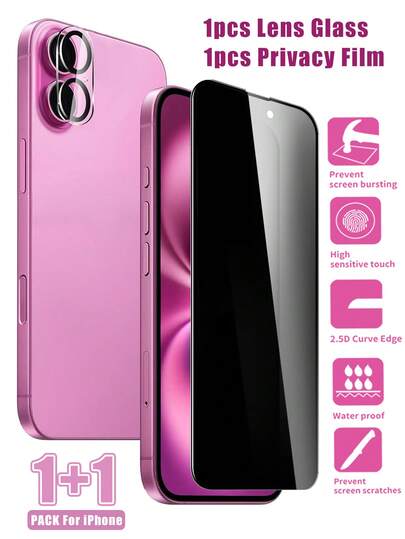 MIGAE 2-In-1 Combo Set - 1 Tempered Glass Screen Protector For IPhone 16 Plus Privacy Screen Protector + 1 Camera Lens Protector, Compatible With IPhone 17 Pro Max, 17 Pro Max, 17, 16 Pro Max, 16, 15 Pro Max, 15, 14 Pro Max, 13, 12, And 11. 9H Hardness, Dual-Layer Shatterproof And Privacy Screen Protector, Easy Installation, Phone Accessory, Compatible With Phone Cases.