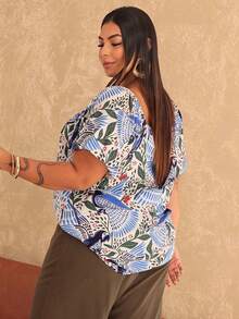 Women's Plus Size  Blouse - Estampado azul tropical - Ver 5