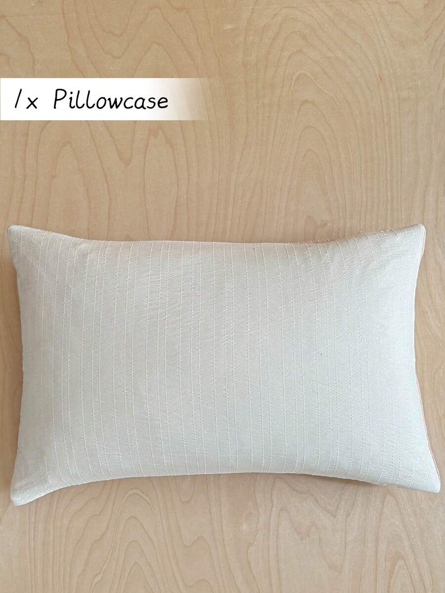 1pc Ins Style Vertical Striped Jacquard Pillow Case, Modern Minimalist Bicolor Textured Decorative Throw Pillow Cover, Soft Breathable Machine Washable, Suitable For All Seasons (Without Filler) - Beige - View 1