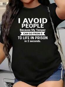 I Avoid People 1 Pieza Camiseta de Mujer con Estampados Divertidos, Cómoda y Sin Estrés, Corte Holgado, 100% Casual con Cuello Redondo, Lavable a Máquina y a Mano - Negro - Ver 7