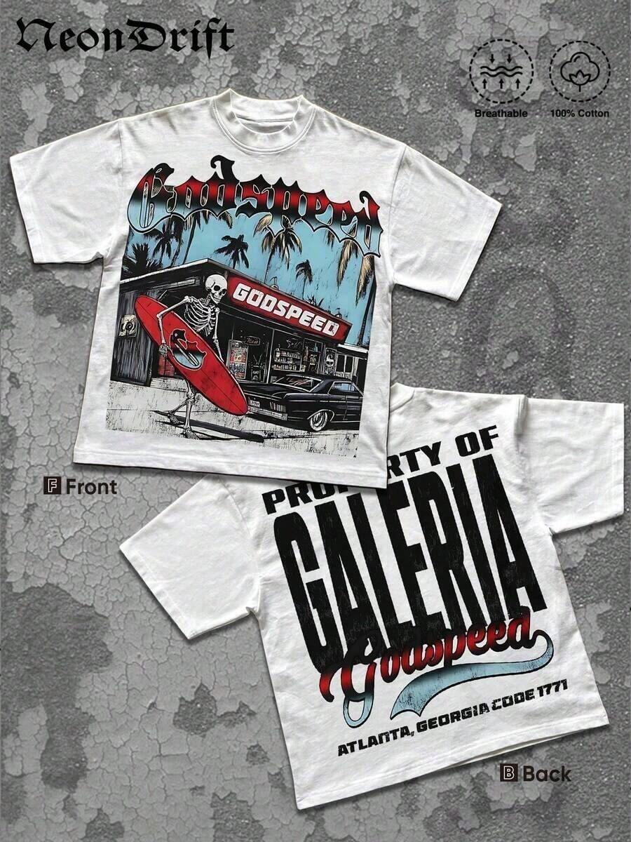 Camisetas Premium Casuales Unisex Lindas NeonDrift Street Life Estilo Y2k para Hombre con Estampado Gráfico Divertido (Camiseta de Algodón 220) Camiseta Godspeed Skull: Estilo Surf & Atlanta, Camiseta Casual de Manga Corta con Cuello Redondo para Hombre, Camisetas Casuales de Manga Corta para Hombre y Mujer para Deportes Urbanos de Verano - Blanco - Ver 1