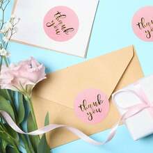 10pcs Pink Foil English Thank You Stickers, 21x16cm Round, Shiny Gold, Envelope Magazine Party Gift DIY Packaging, PVC Adhesive Seal Stickers - 10 Pink Foil Thank-you Notes - View 4
