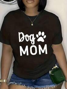 Algodón Camiseta Estampada De Mamá De Perro, % Algodón, Talla, Para Mujer, Informal, Cuello Redondo, Manga Corta, Elástica Y Cómoda, Diseño Negro Con Estampado De Pata Blanca, Perfecta Para Primavera Y Verano. -Vintage Street Style Unisex Loose Cotton Short Sleeve Crew Neck T-Shirtblusas para mujer, playeras de mujer,blusas casuales para dama, - Negro - Ver 6