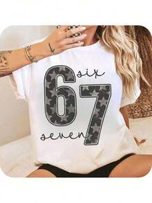 1 camiseta 6 7, camiseta con meme de número divertido, camiseta con frase viral, camisetas divertidas con números para la Generación Z, regalos para la Generación Z, 6 7210g 100% algodón, los diseños están impresos. Unisexo. - Blanco - Ver 7