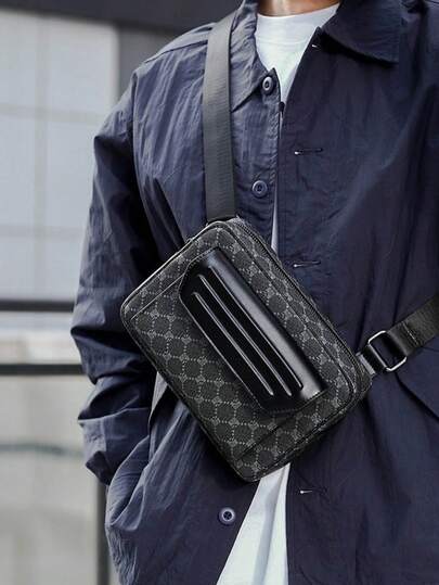 Men's Sling Bag/Business Shoulder Bag/Clutch Bag, Fashion Minimalist, Genuine Leather/PU Leather, Business Trip/Travel, Small Square Bag, Mature Men's Bag, Jacquard Print, Middle-Aged Men's Leather Bag, Large Capacity, Multi-Function, Water-Resistant, Gift For Boyfriend/Father, Festival Gift, High-End Men's Bag, Unisex Small Bag, Campus Student Bag, College Student