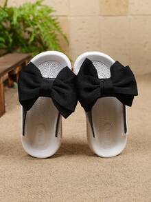 Kids' Black Bow Platform Slide Sandals, Non-Slip Thick Sole & Cute Bow, Perfect For Beach, Pool & Summer Outings - Black - View 7