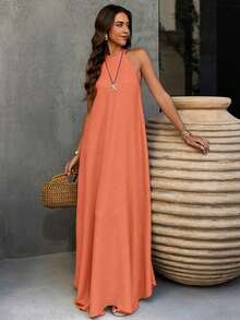 YHHVestido estilo bohemio vintage con espalda descubierta y corte evasé, de elegante color albaricoque, adecuado para el Día de San Valentín, la playa y las vacaciones de veranoYHH - Naranja - Ver 6