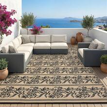 Boho Leaf Outdoor Area Rug Waterproof Stain Resistant Durable Edges UV Resistant Light Weight Pet Friendly Mat For RV Trip Patio Backyard Deck Beach Camping Beach Vacation - Black Coffee - View 3