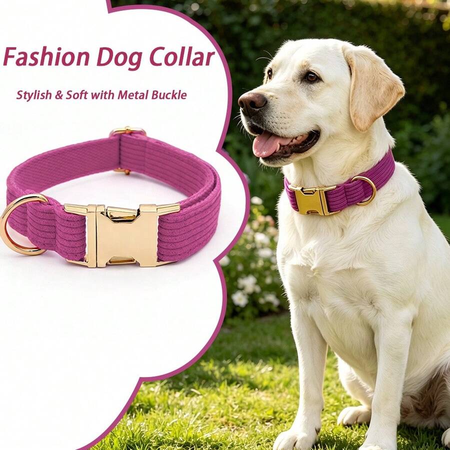 1 pezzo Collare per cani in morbido velluto a coste con fibbia di in metallo, collare regolabile e confortevole per cani di taglia piccola/media/grande, adatto per passeggiate e giochi all'aperto - Rosa Rossa - Visualizzare 1
