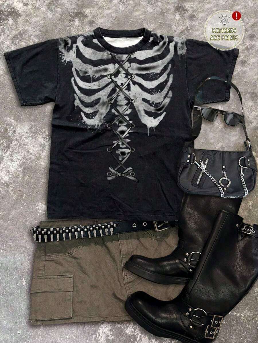 Camiseta de Manga Corta de Cuello Redondo Holgada para Mujer, Estilo Vintage Rock 'n' Roll con Gráficos de Labios Rojos, Rayos y Estrellas, 34% Algodón, Ideal para Verano, Nueva Colección 2026 - 100% Algodón Transpirable - Blanco 2 - Ver 1
