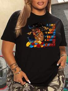 100% Cotton Plus Size - Women's Plus Size T-Shirt - Casual Black T-Shirt For Everyday Wear And Special Occasions - Non-See-Through Fabric - Comfortable Fit For All Seasons - Women's Inspirational Quote T-Shirt, Comfortable Clothing, Solid Print T-Shirt, Non-See-Through Material, Crew Neck T-Shirt, Geometric Pattern, Durable Construction, Short Sleeve T-Shirt, Everyday Casual Wear For Fashion Lovers. - 黑色 - 查看 7