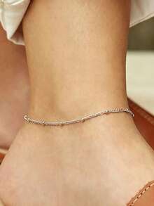 1 chiếc vòng chân bằng thép không gỉ mạ vàng 18K, dạng chuỗi hạt, thích hợp cho nữ giới đeo hàng ngày, khi đi du lịch hoặc nghỉ mát. - Bạc - Xem 8