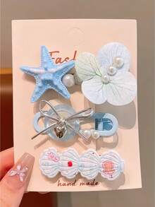 Juego de 3 pinzas para el cabello estilo oceánico para adolescentes, decoradas con estrellas de mar y flores, pinzas de cocodrilo con decoración de conchas y lazos lindos, accesorios para el cabello hechos a mano para vacaciones de verano en la playa y uso casual diario - Multicolor - Ver 10