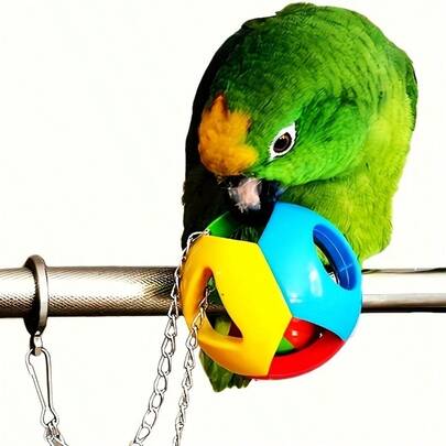 3pcs Parrot & Peony Chew Toys Set - Bell Ball, Foot Perch, Hollow Bell Foot Toy For Small Pets
