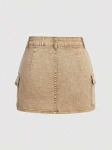 Minifalda casual cargo de mezclilla lavada para mujer - Caqui - Ver 2