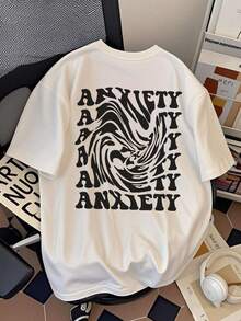 White T-Shirt With A Heavy Wash Effect And Black Letter Print - Short-Sleeved Summer T-Shirt With A Round Neck And A Loose Fit, Ideal For Mental Health Awareness And Casual Wear - Machine Washable T-Shirt - Loose-Fitting Fashion For Adults. - 白色的 - 查看 8