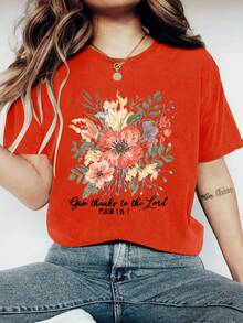 Fashionable Printed T-Shirt For Women, Round Neck, Casual Style, Lightweight And Breathable, Loose Fit, Suitable For Spring And Summer - Unisex Loose Cotton T-Shirt With Short Sleeves And Round Neck, Urban Vintage Style. - 紅色 - 查看 12