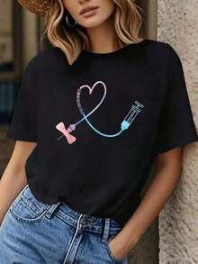 Camiseta Tie Dye para Flebotomista, Técnico de Flebotomía, Enfermera, Camisetas Gráficas para Mujer, Primavera/Verano, Nuevas Camisetas para Mujer - Artículos de Regalo Esenciales - Ropa Elegante para Mujer - Negro - Ver 6