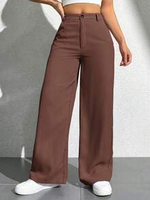 Pantalones casuales simples de unicolor para mujer para usar todos los días - Marrón - Ver 4