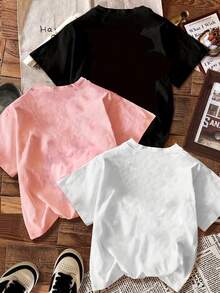 Camiseta casual de mujer con estampado de leopardo y corazón, cuello redondo, de una sola pieza. - Blanco - Ver 4
