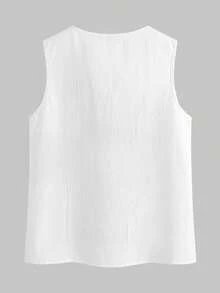 Women's V-Neck Solid Color Pullover Blouse Shirt, Fashionable Versatile Ruffle Hem Camisole Top For All Seasons White Summer - White - View 3