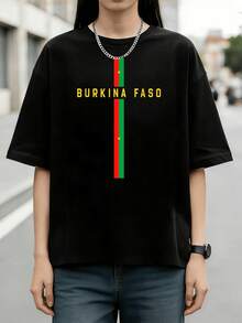 Burkina Faso Flag Cross Patriotic Retro Graphic Cotton Summer Short Sleeve T-Shirt - Black - View 6