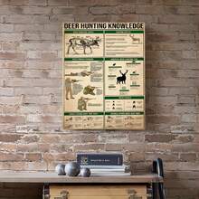 Enmarcado Póster plano 2D, 1 unidad. Guía del cazador en 2D con anatomía, posiciones de acecho,  en la caza y huellas. Lienzo duradero para decoración de hogar, cabaña, oficina, sala de caza, cabaña, diseño educativo. - Enmarcado - Ver 5