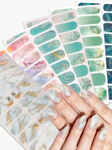 6pcs Marble Pattern Nail Stickers, Spring/Summer Glitter Nail Stickers, No UV Light Required, Easy To Apply, Perfect For Women To Do Their Own Nails At Home - Multicolor - View 2