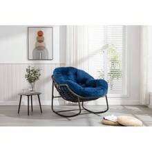 Outdoor Rattan Rocking Chair,Padded Cushion Rocker Recliner Chair Outdoor For Front Porch, Living Room, Patio, Garden, Navy Blue - Navy Blue - View 7