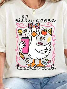 Camiseta del Club de Maestros Silly Goose, Camiseta Divertida del Club de Maestros, Linda Camiseta para el Regreso a Clases, Regalo de Agradecimiento para Maestros, Regalo Divertido para Maestros. Camiseta de manga corta con cuello redondo, estilo vintage urbano, unisex, de algodón 100% puro. - Blanco - Ver 1