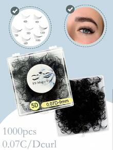 Một hộp 1000 chiếc lông mi giả hình quạt, chân nhọn, độ dày 4D/5D/6D/7D/8D/10D/12D, độ dày 0.07mm, chiều dài 8-15mm/8-15mm hỗn hợp, độ cong C/D, mềm mại và tự nhiên, dễ mang theo, lông mi giả được gắn thủ công, thích hợp cho tiệc tùng và du lịch. - Xem 2
