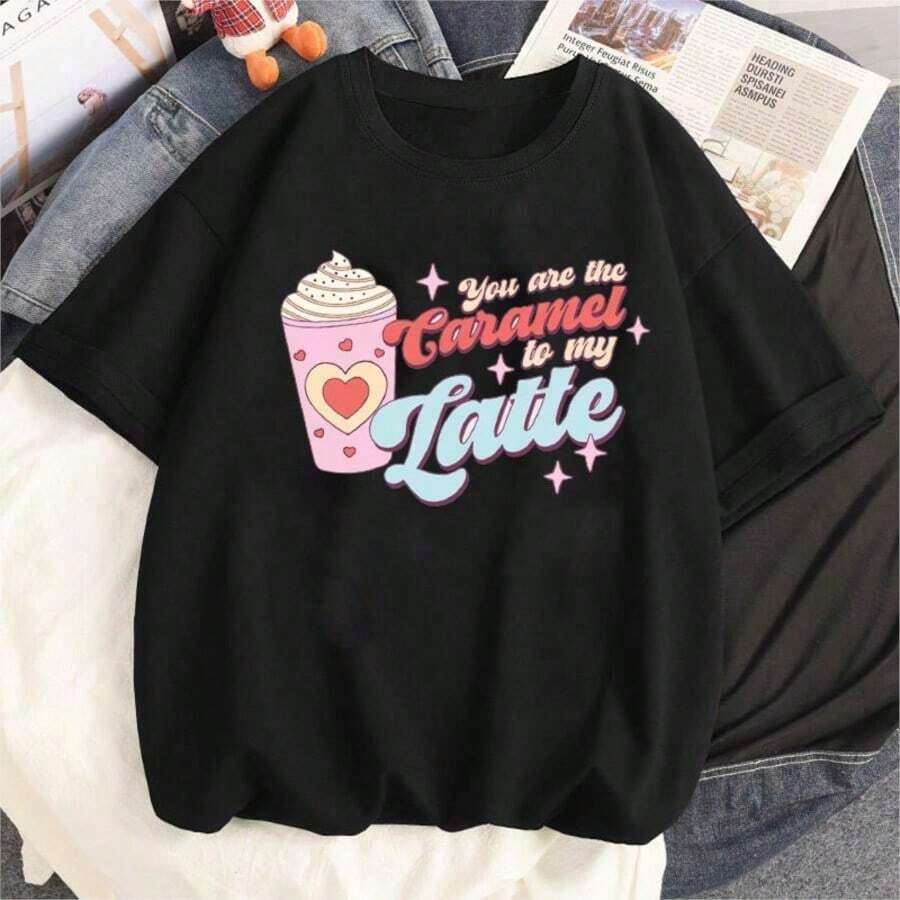 COOL SUMMER Women's Cartoon Fish Print T-Shirt, Soft Cotton, Short Sleeve, Vintage Style, Unisex, Loose Fit, Cotton, Round Neck, Casual Street Style, Blouses For Women, Women's T-Shirts, Casual Blouses For Ladies. - 黑色 2 - 查看 1