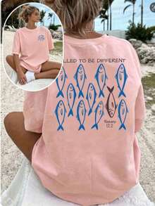 Women's Fashion Christian Inspirational Faith Printed Crew Neck T-Shirt, Casual Vacation Women's Short Sleeve Top, Women's Clothing 2026 - hồng - Xem 10