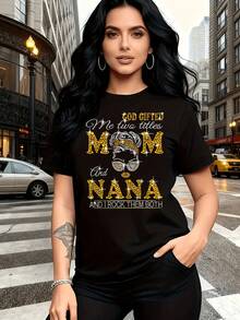 Camiseta Gráfica de Mujer MM NANA MAM "Mamá y Abuela" - Diseño con Brillo y Gafas de Moda, Cuello Redondo Manga Corta Casual para Primavera/Verano, Tejido No Transparente, Regalo del Día de la Madre para Abuelas - Negro - Ver 11