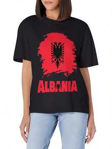 Camiseta Básica de Cuello Redondo con Estampado de Bandera de Albania para Hombre - Algodón Suave, Corte Ajustado, Versátil para Uso Diario en Verano - Negro - Ver 7
