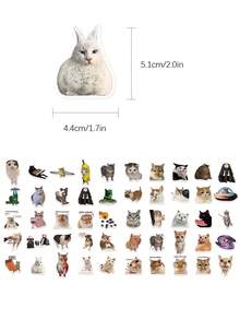 50pcs Funny Cat Expression Stickers, Suitable For Scrapbooking, Diary, Notebook, Tablet, Water Bottle, Phone Decoration - Multicolor - View 6