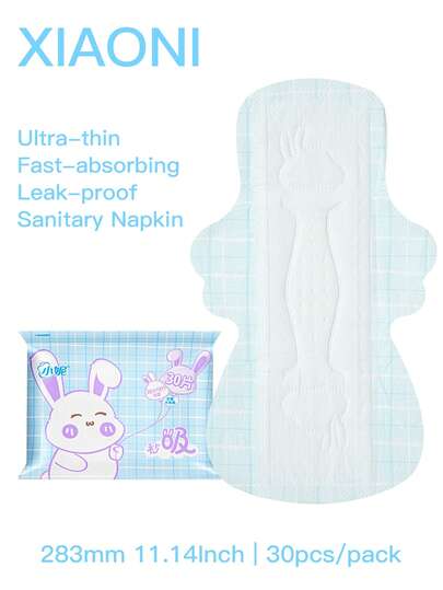 XIAONI 283mm Ultra-Absorbent Sanitary Pads For Menstrual, Super/Night Use Leak-Proof Periods Pads 30Pcs, Ultra-Thin And Breathable Sanitary Napkins With Wings