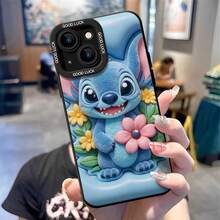 Disney Lilo & Stitch Phone Case, Flower Stitch Protective Cover. Compatible With IPhone 17, 16, 15, 14, 13, 12, 11 Pro Series And Galaxy S22, S23, S24, S25 Models, Featuring A Plush-Style Stitch Holding A Pink Flower Against A Light Blue Background, Perfect For Fans Of The Experiment 626 Alien, Ideal For Birthdays, Holidays, Anniversaries, Graduation Gifts, Or Any Special Occasion To Surprise Family, Friends, Classmates, And Loved Ones. - 黑色 - 查看 2