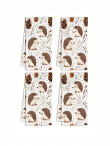 Bộ 1/2/4 khăn lau bếp hình nhím và quả thông - Chất liệu polyester mềm mại, thấm hút tốt, hoàn hảo cho việc nấu nướng, trang trí nhà bếp kiểu nông trại và phòng tắm trong dịp lễ, khăn lau bát đĩa cho nhà bếp. - Màu Khaki - Xem 11