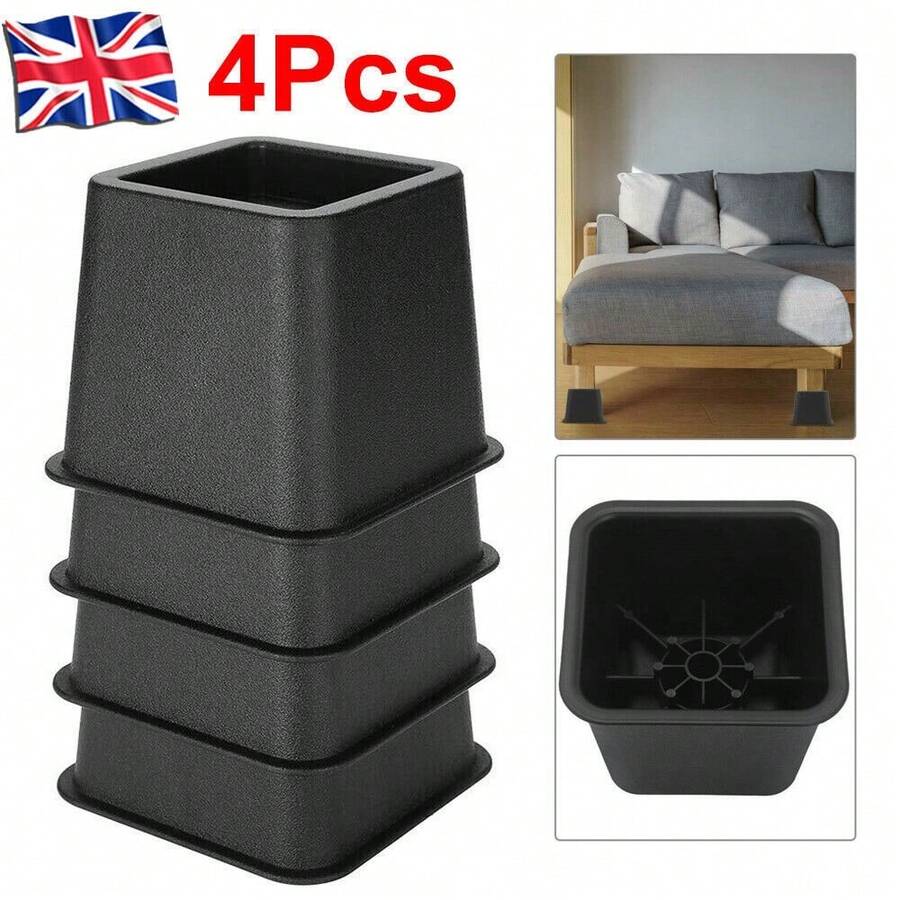 NEW 4Pcs Heavy Duty Bed Chair Risers Feet Leg Lift Furniture Extra Raisers Stand 3" UK - VP00451 - View 1