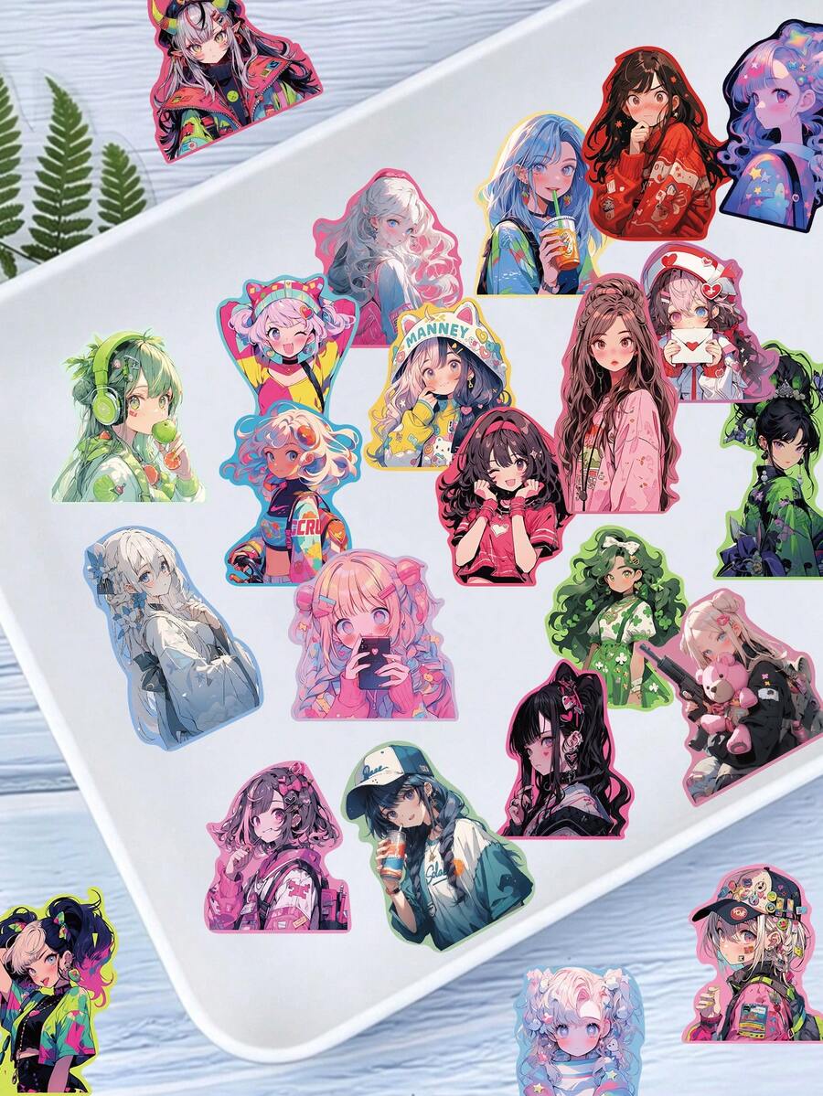 50pcs Cute Girl Style Stickers For Phone Case, Luggage, Planner, Notebook, Guitar Decoration, DIY Adhesive Sealing Stickers - Sweet Girl - View 1