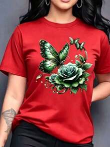 1 Piece Casual Fashion For Men And Women Spring Tops Fashion Letter Print Women's Round Neck Pure Cotton T-Shirt Simple Design, Comfortable And Breathable Suitable For Casual Daily Wear, Versatile, Shows Natural And Elegant Style, Summer Party Essential, Local Delivery Loose And Comfortable Versatile For Summer, Easy To Match, For Daily Wear, Urban Style, Vacation Outfits, Weekend Outfits. - 紅色 - 查看 6