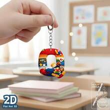 1pc 2D Flat Acrylic Alphabet Keychain, Rainbow Letter Key Ring With School Theme Decor, Personalized Initial Bag Charm, - Multicolor - View 36