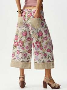 Pantalones casuales sueltos de mujer de 7/8 de longitud con estampado tejido - Albaricoque - Ver 7